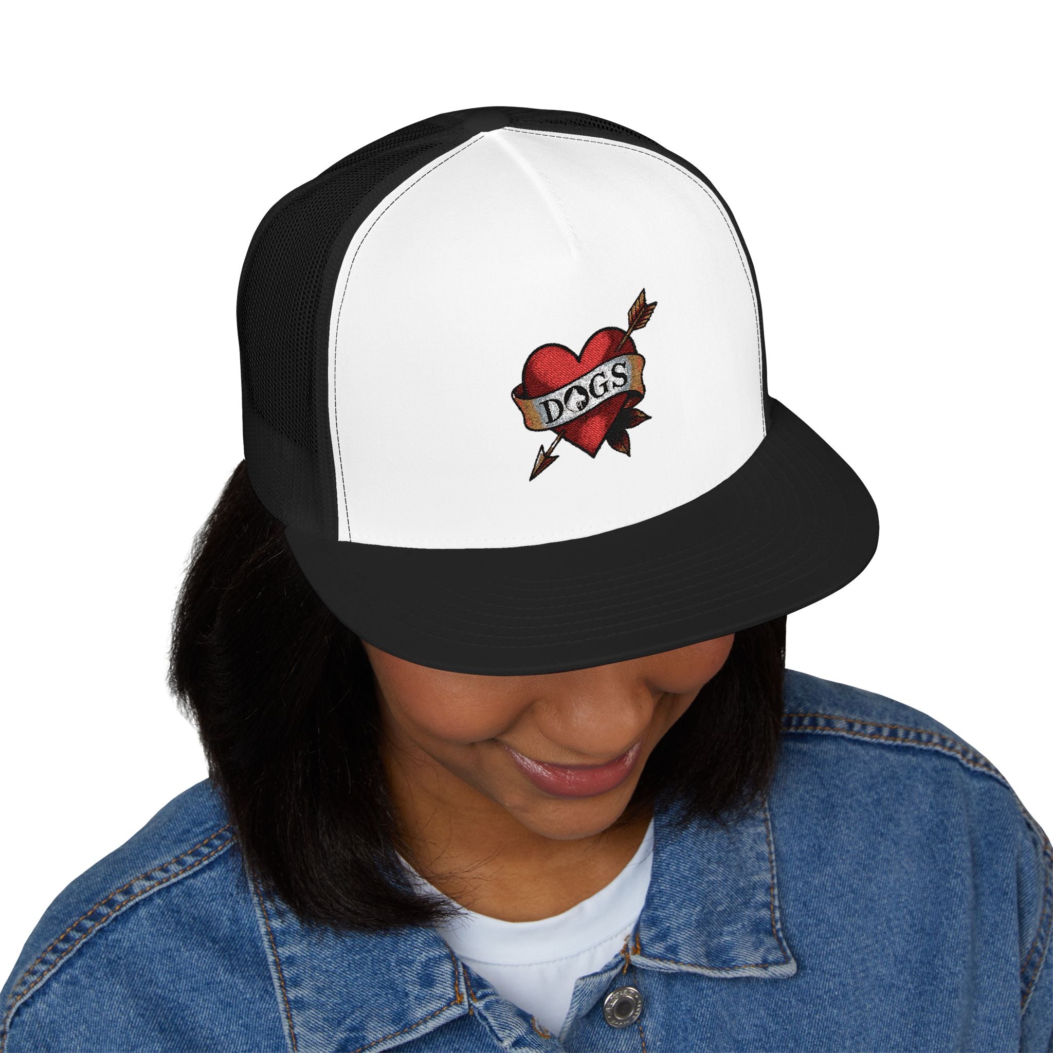 Embroidered Heart Trucker Cap - Tip Top K9 Tattoo Style Trucker