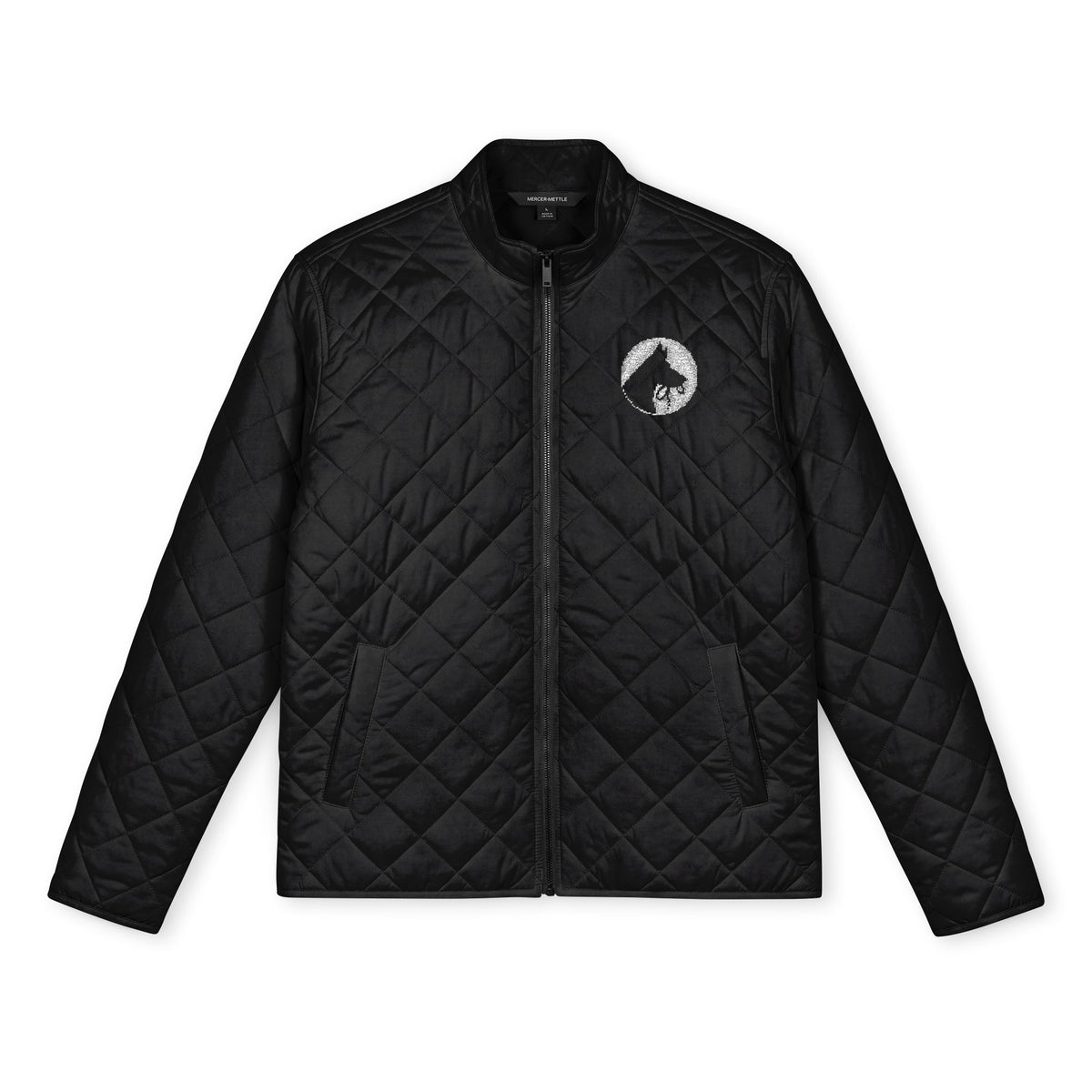 Embroidered Quilted Jacket — "Two Sides" Logo Full-Zip