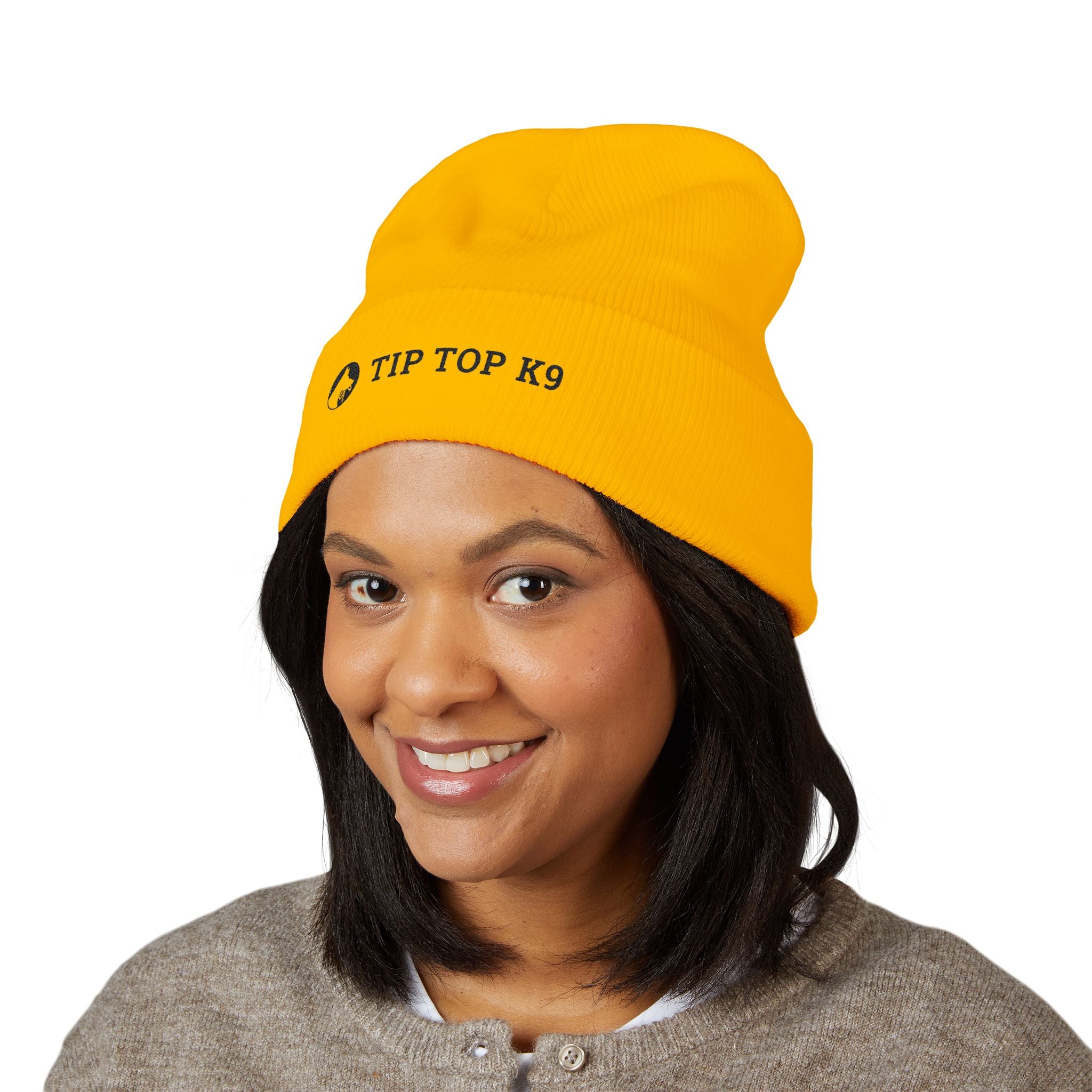 Tip Top K9 Embroidered Cuffed Beanie - Bright Yellow Dog Trainer Hat