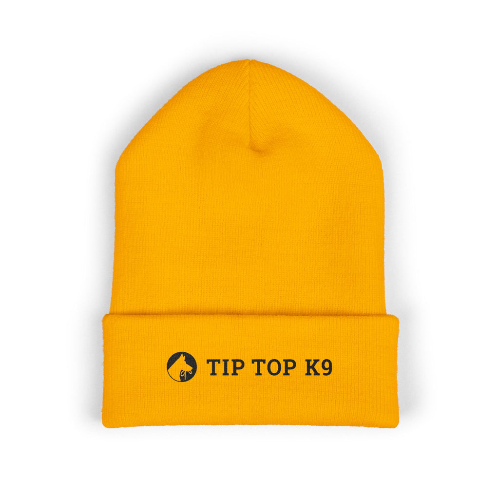 Tip Top K9 Embroidered Cuffed Beanie - Bright Yellow Dog Trainer Hat